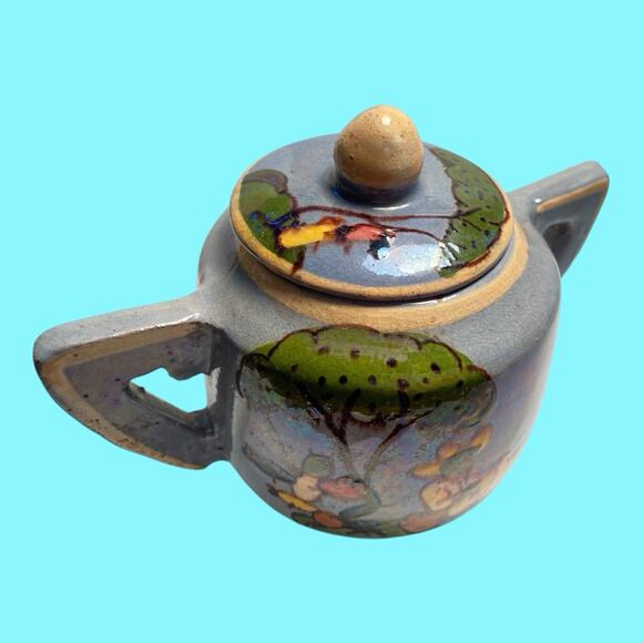 1940s Blue Tlaquepaque Mexican Folk Art Sugar & Creamer Hand Made And Decorated - Picture 7 of 12